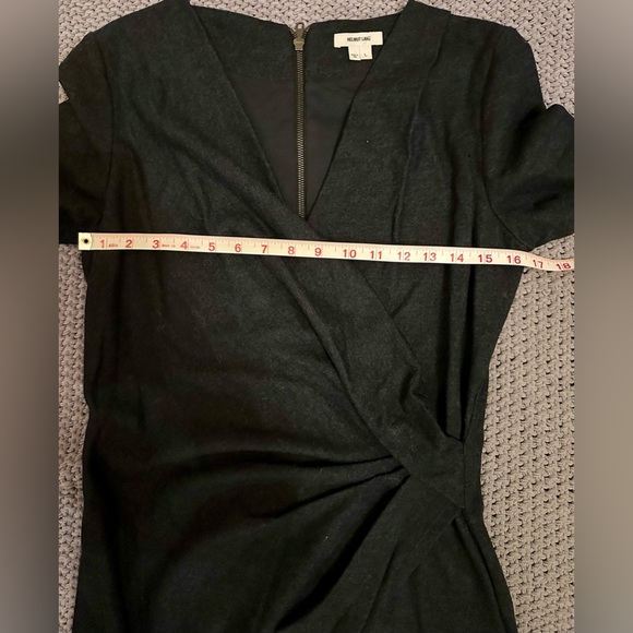 Helmut Lang Midnight Blue Draped Midi Dress 100% Wool with Leather Trim size L - Picture 6 of 8